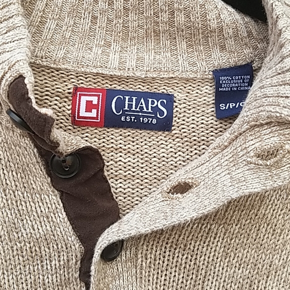 SOLD EBAYChaps Sweater Tan Men Small Elbow Patches - Picture 6 of 7